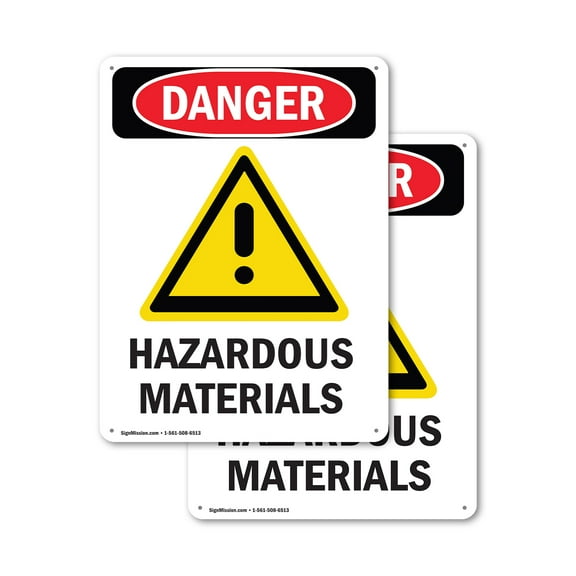 (2 Pack) Hazardous Materials OSHA Danger Sign 10 Inch X 14 Inch Plastic Sign, Weather Resistant, UV Protected for Workplace, Business, and Construction Site, Made in the USA