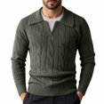 thumbnail image 3 of Sorvello Men's Fake Two Piece V Neck Cable Knit Sweater Long Sleeve Casual Fall Winter Pullover Top Layering Loungewear Army Green L, 3 of 7