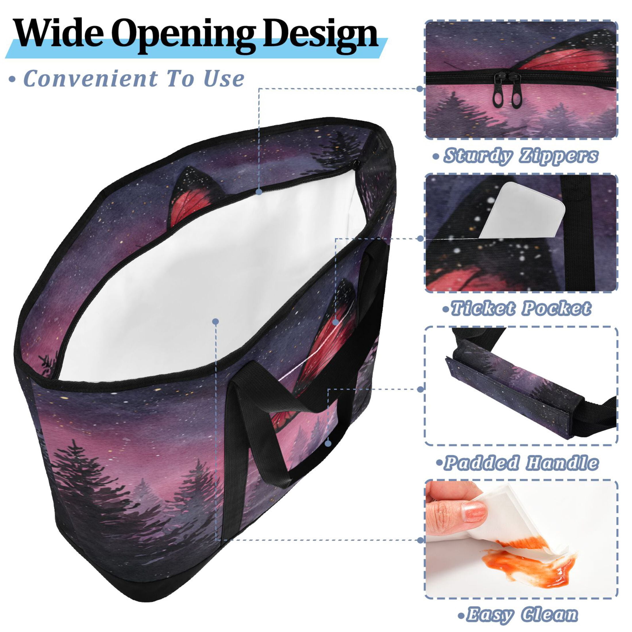 Extra-Large Wide Opening Design Capacity Hand-Held Ice Pack Thickened Insulation Layer For Long-Lasting Cold Retention For Outdoor Shopping Picnics And Camping An Elegant Red Butterfly