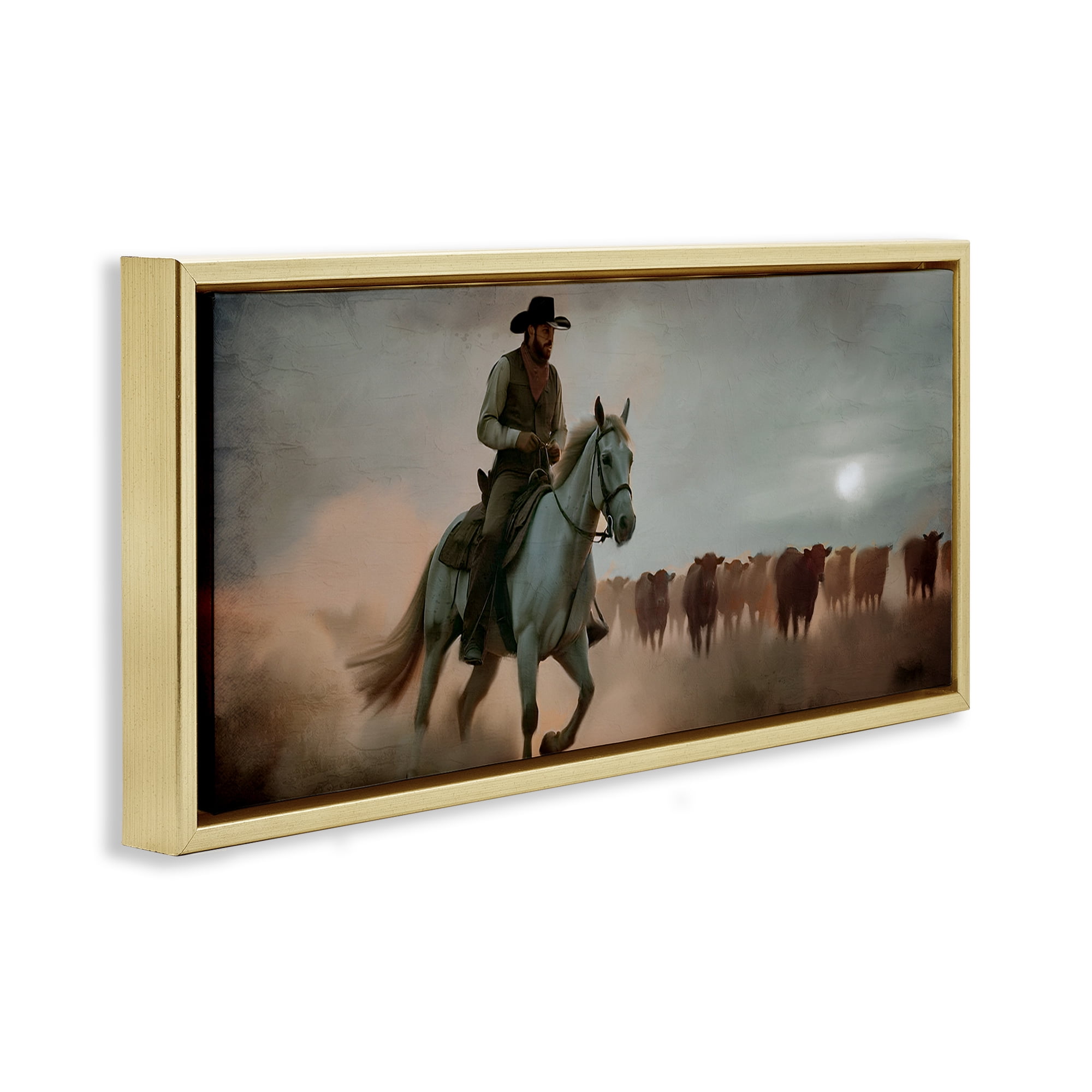 Stupell Industries Home Bound Cowboy Gold Framed Floater Canvas Wall Art, design by Kim Allen