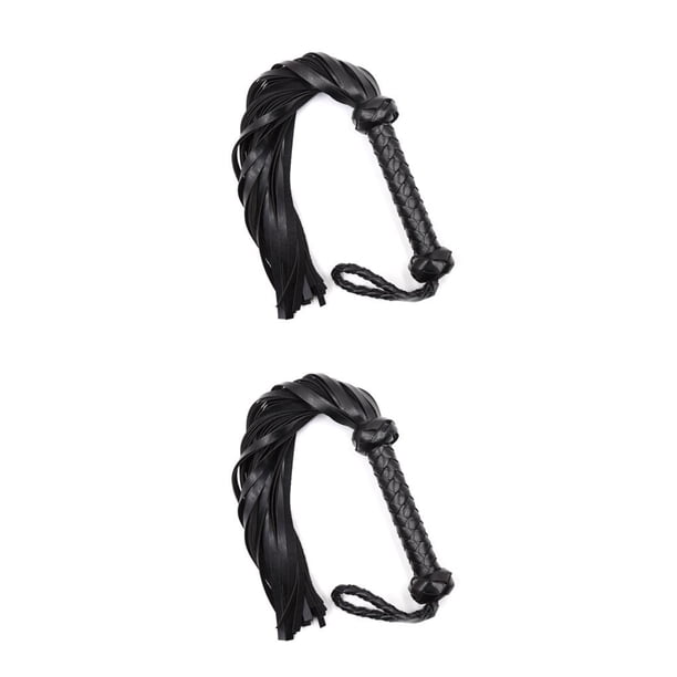 Methold Accesorios de látigo para montar a caballo, deporte al aire libre, Universal, cuero Artificial, azotes, caballos, paseo, accesorio de negro 2piezas