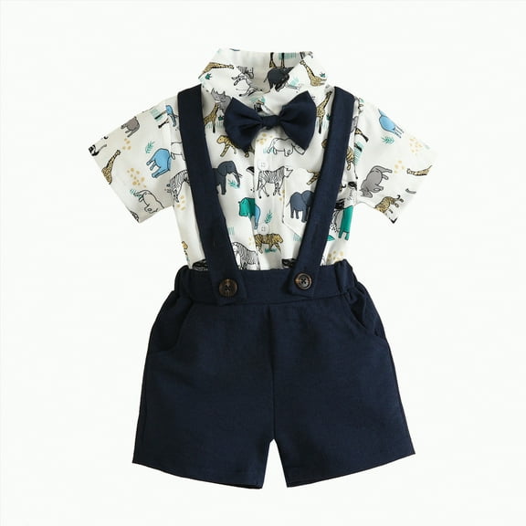 Boy Clothes Boys Summer Spring Cotton Animal Print Sleeveless Casual 0 3 6 12 18 24 Months Boys' Clothing Sets with Pocket Baby Suits Two Pieces Set