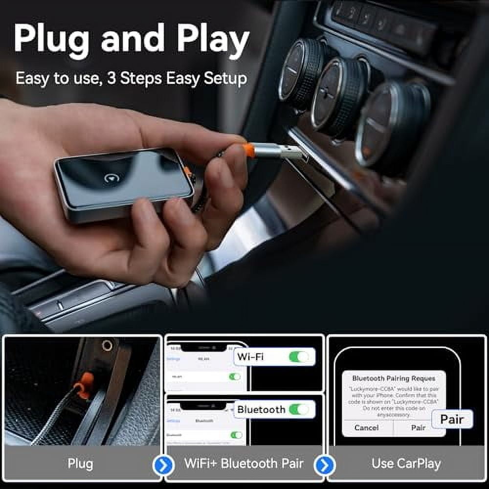 Wireless CarPlay Adapter, Plug & Play Stable Connection, Converts Wired to Wireless CarPlay Dongle, Carplay Wireless Adapter for Cars from 2017 & for Apple iPhone iOS 10+ Android 11.0+