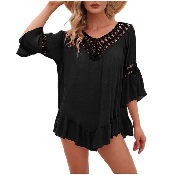 qelini Beach Cover up for Women Long Sleeve Cardigan Cover Up Solid Color Cover Up Tunic Summer Beach Vocation