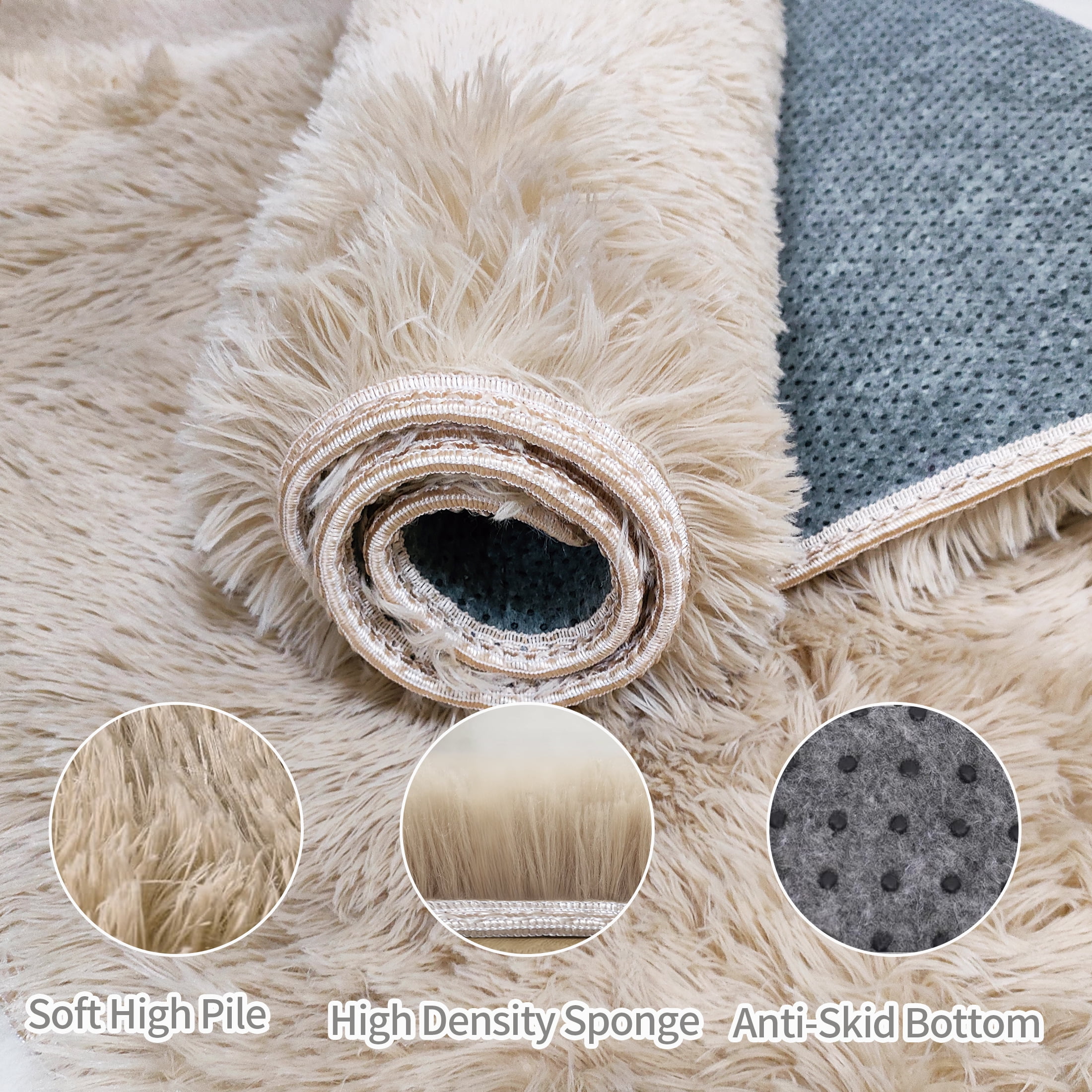 Area Rugs for Livingroom Bedroom, 9' x 12' Soft Fluffy Shag Indoor Floor Carpet for Living Room Bedroom Dining Room Office Home Decor, Beige