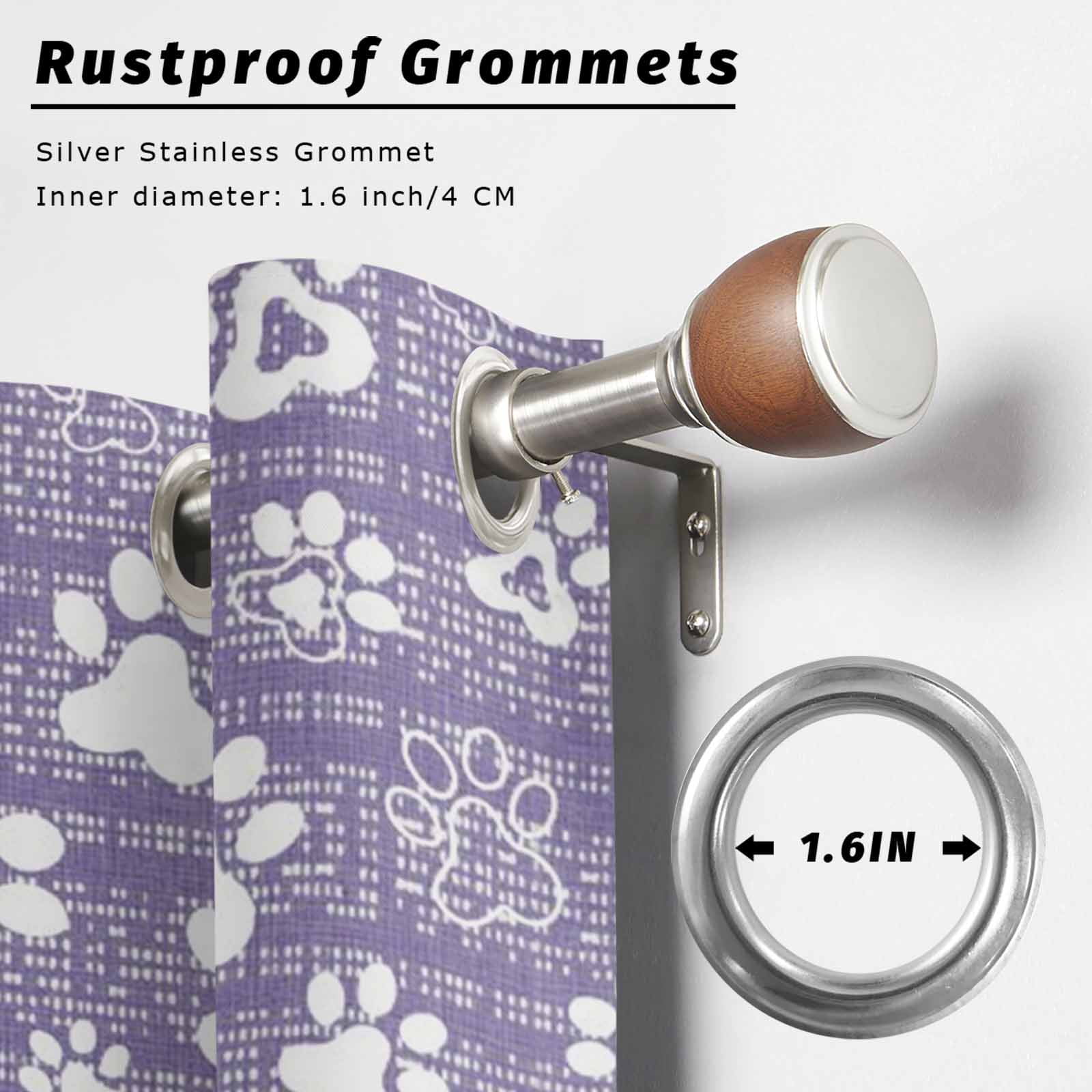 Purple Paw Print Outdoor Curtains for Patio, Modern Classic Purple White Animal Large Paw Pattern Plaid Sunshade Privacy Drapes Grommet Waterproof Outside Curtains for Porch Balcony 54"x108", 1 Panel