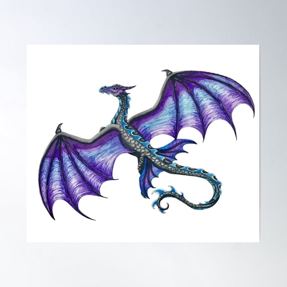 Flying Blue And Purple Dragon Poster Wall Art, UNFRAMED PAPER POSTER, Home Decor, Vintage Gift, Living Room Dercor