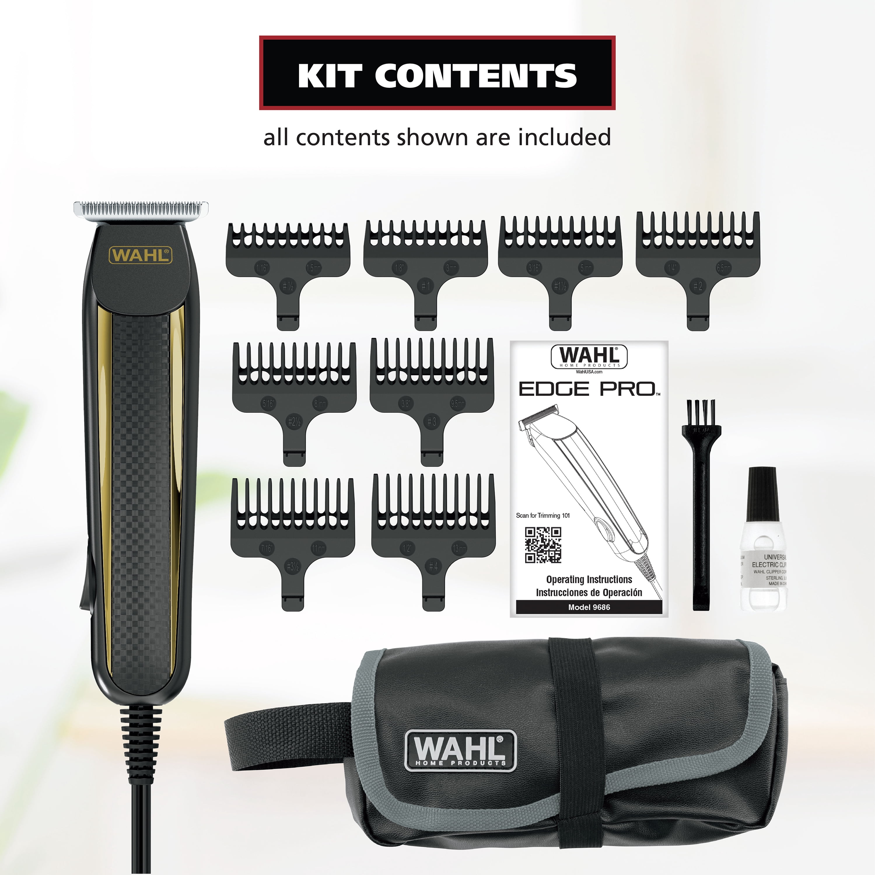 Wahl Edge Pro Corded Trimmer, Ultra-Close T-Blade, Bump-Free Men's Hair Cutting Kit,  9686-300