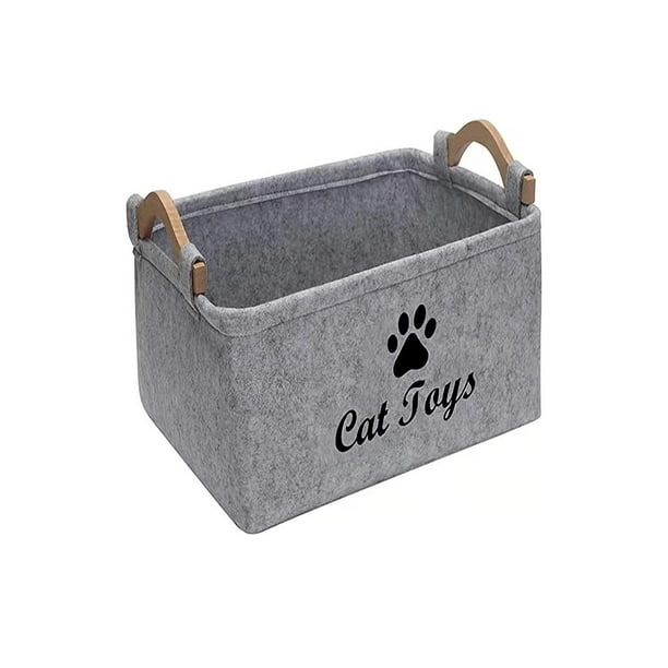 Caja De Juguetes Para Perros Cesta De Almacenamiento De Juguetes Para Perros Plegable Contenedor De Juguetes Para Perros Decorativo Con Mango De Madera Patrón De Perro Lindo Para Juguetes Para Perros Inevent PT001556-01