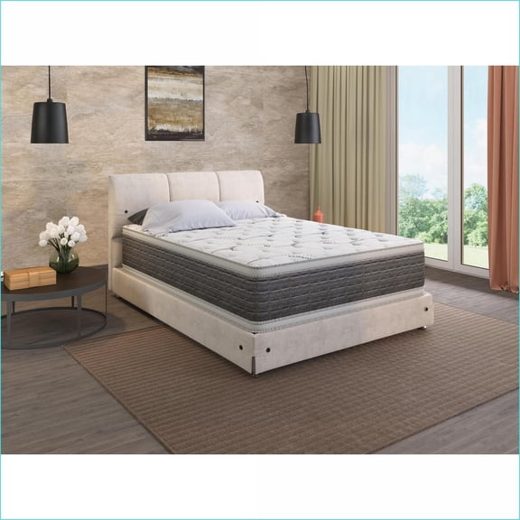 Mattresses: 14.5'' DreamFlex CoolTouch Two-Sided Pillow Top Queen Mattress | Foam Spring | White Gray