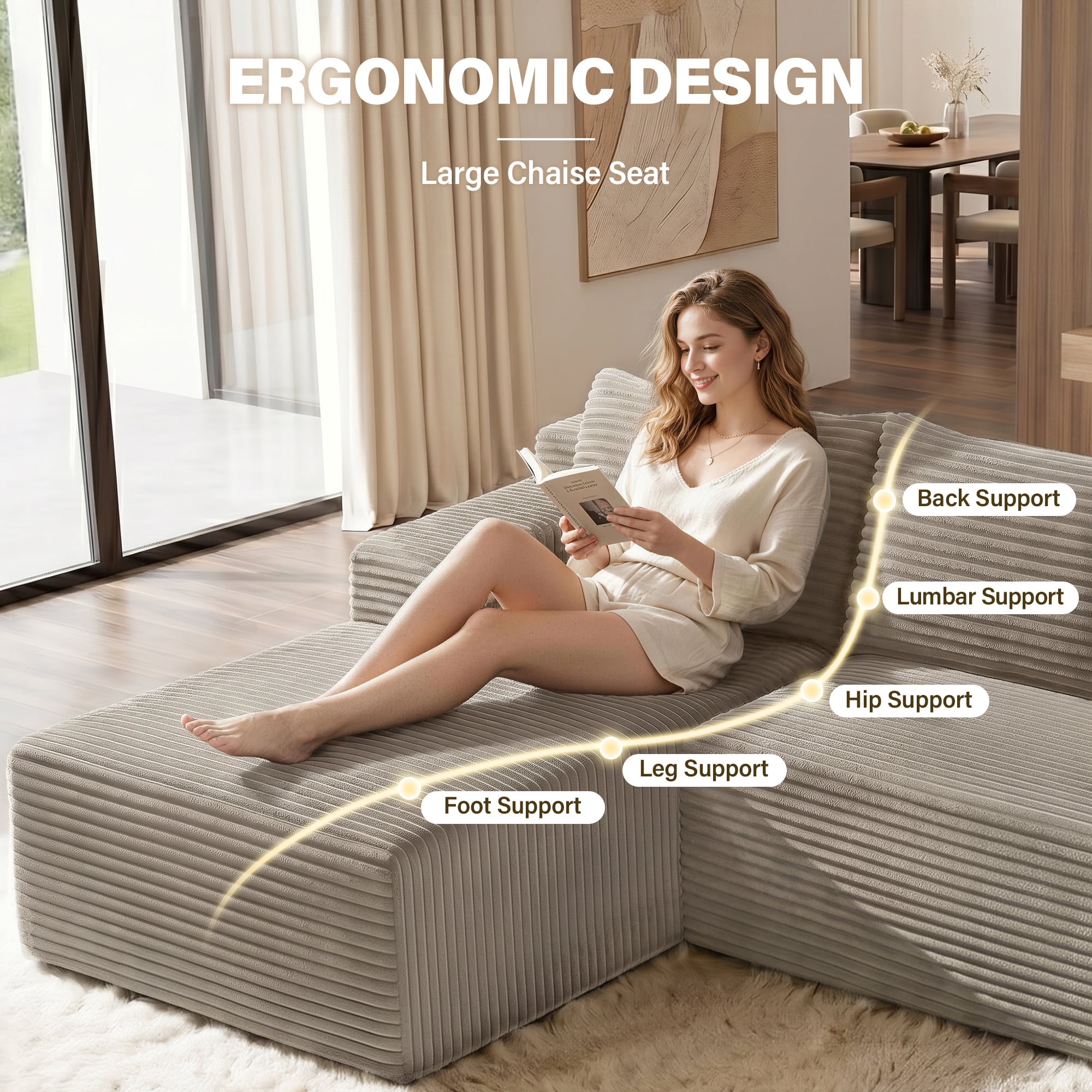 Aukfa 96" Cloud Sectional Couch, Modular L Shaped Boneless Sofa with Left Facing Chaise&2 Storage Pockets, Camel