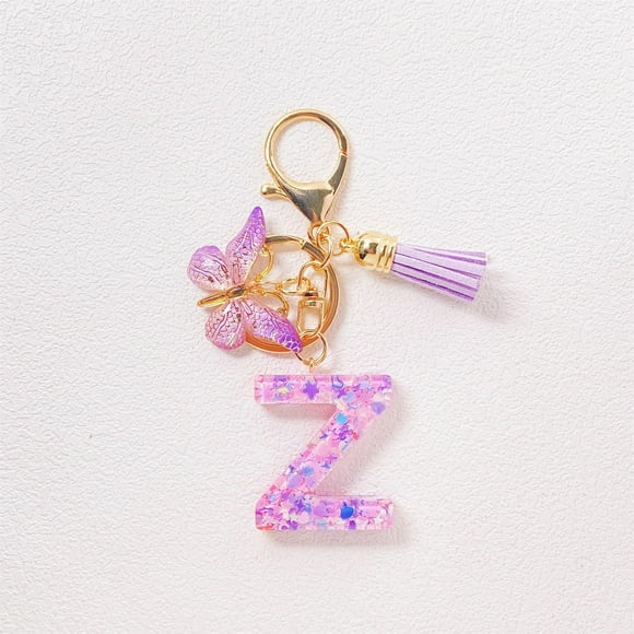 Vaidha Custom Initial Letter Keychain for Women | Purple Tassel Keychain for Car Keys & Bags | Personalized Name Keychain with Shiny Sequins | 10x3.8cm