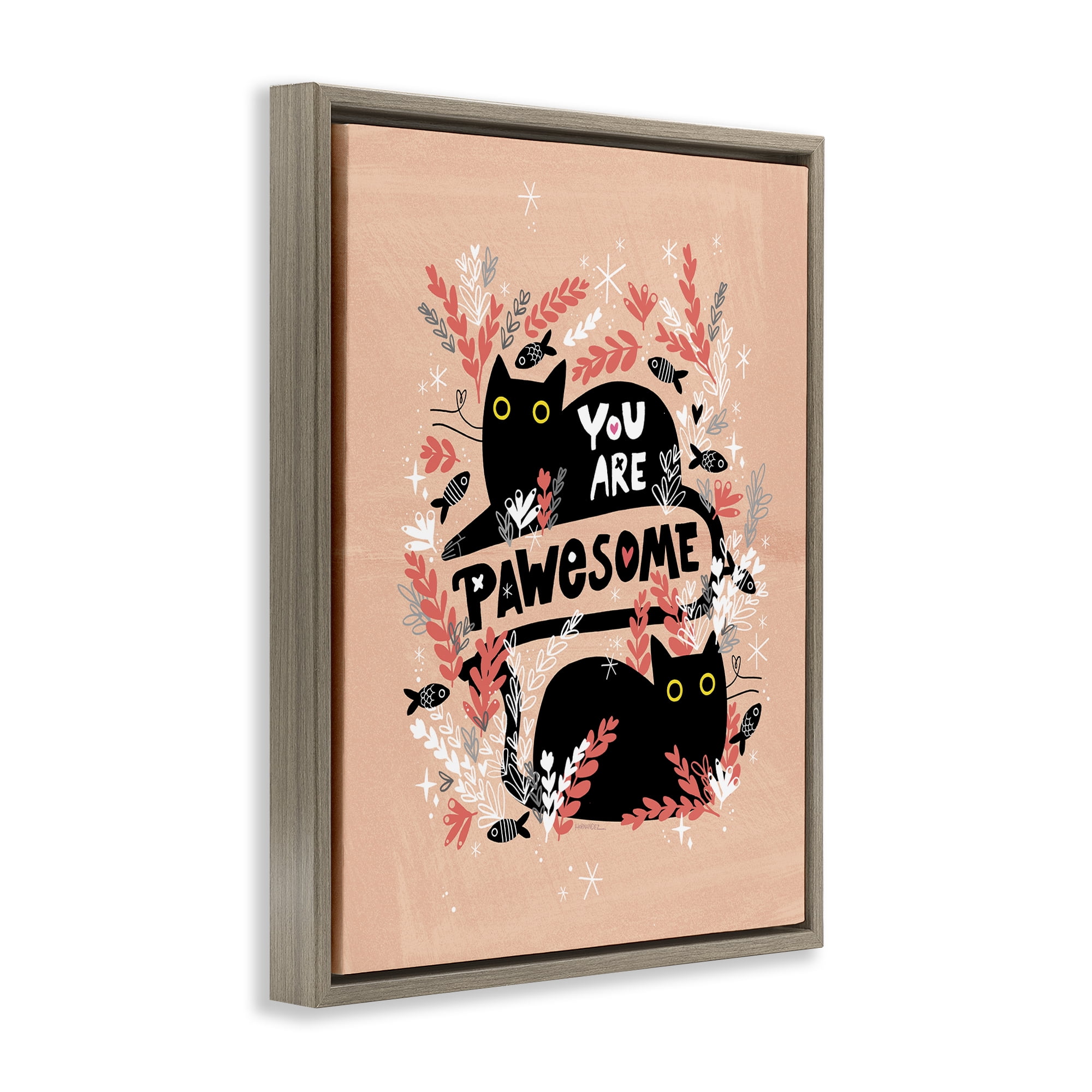 Stupell Industries You Are Pawesome Cats Animals Painting Brown Floater Framed Canvas Art Print Wall Art, 17 x 21