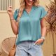 thumbnail image 2 of Top de manga corta con cuello en V de satén,Camisa de satén para mujer Blusa de satén con cuello en V de manga corta Blusa de satén de manga corta Muy versátil, 2 of 6