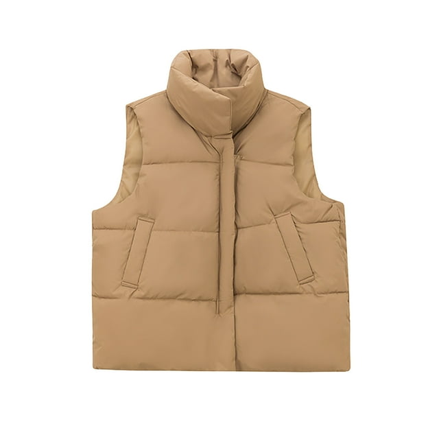 Besolor Womens Zip up Puffer Jackets Vest Sleeveless Lightweight Stand Collar Winter Warm Thick Quilted Coats with Pockets