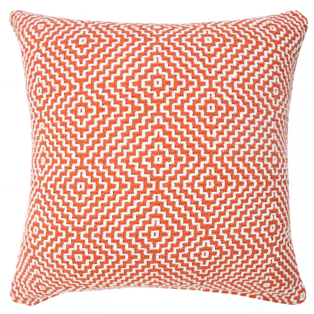 LR Home Ox Bay Hand-Woven Orange/White Diamond All-Natural Cotton Pillow Cover
