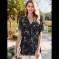 thumbnail image 4 of Blusas de Corta con Cuello en V para Mujer, Blusas Florales de Doble Capa de , Túnicas, Tops Flor Grisácea L, 4 of 8