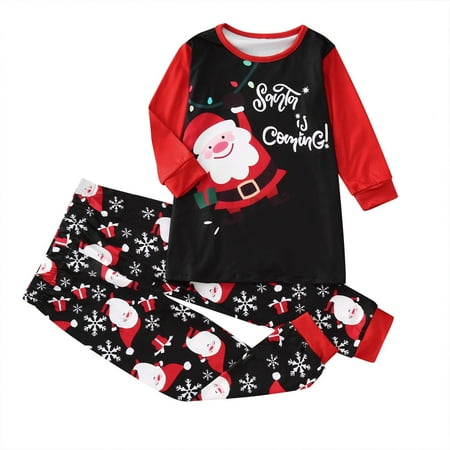 

TAIAOJING Kids Matching Family Pajamas Christmas Deer Sleepwear Cotton Holiday Pjs Set Kids Children Merry Santa Prints Family Clothes Matching Long Sleeve Tops+Pants Set