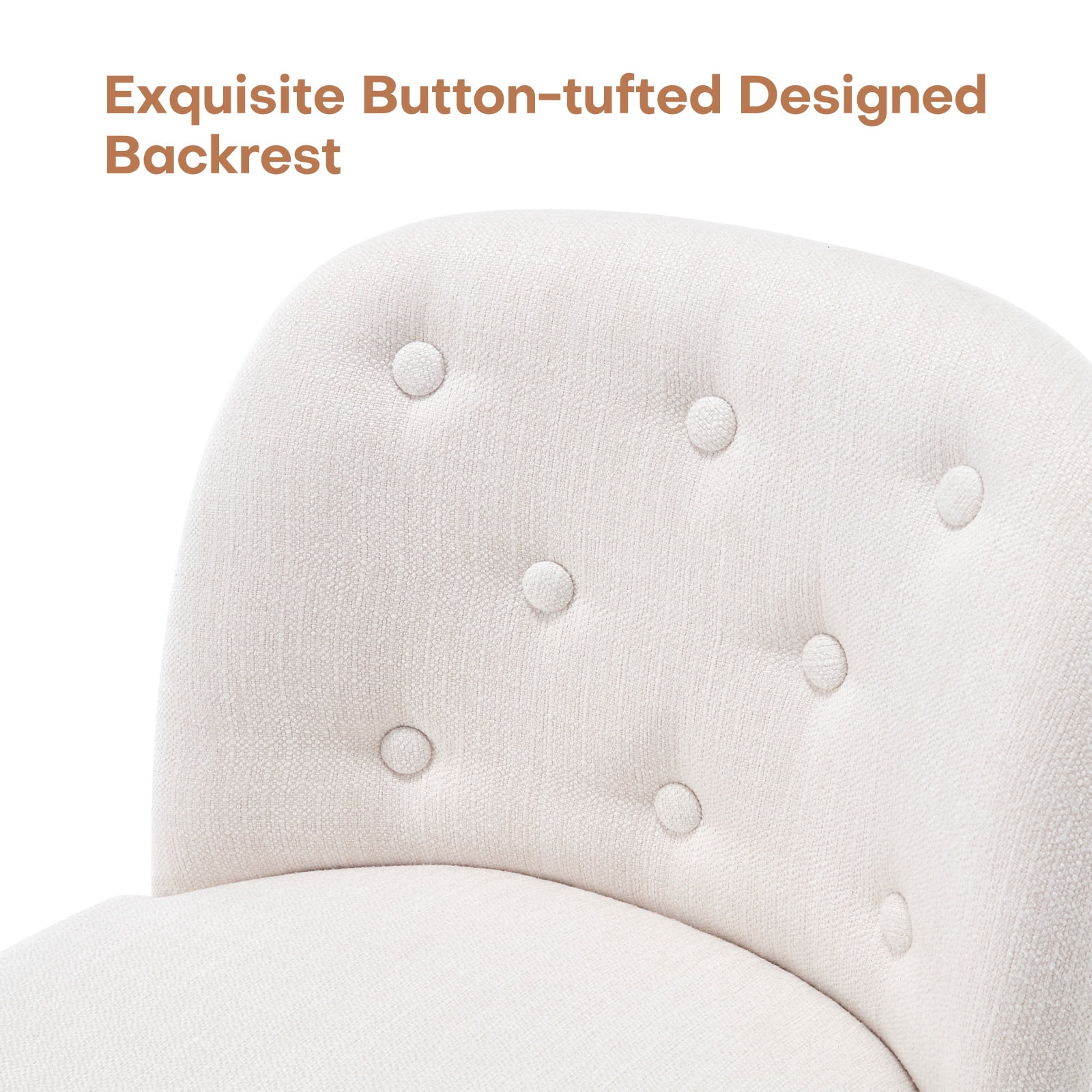 Foreate Swivel Bar Stools Set of 2, 26" Upholstered Linen Fabric with Button-tufted Mid-Back & Wood Legs, Modern Chair Kitchen Pub Island Counter Stool