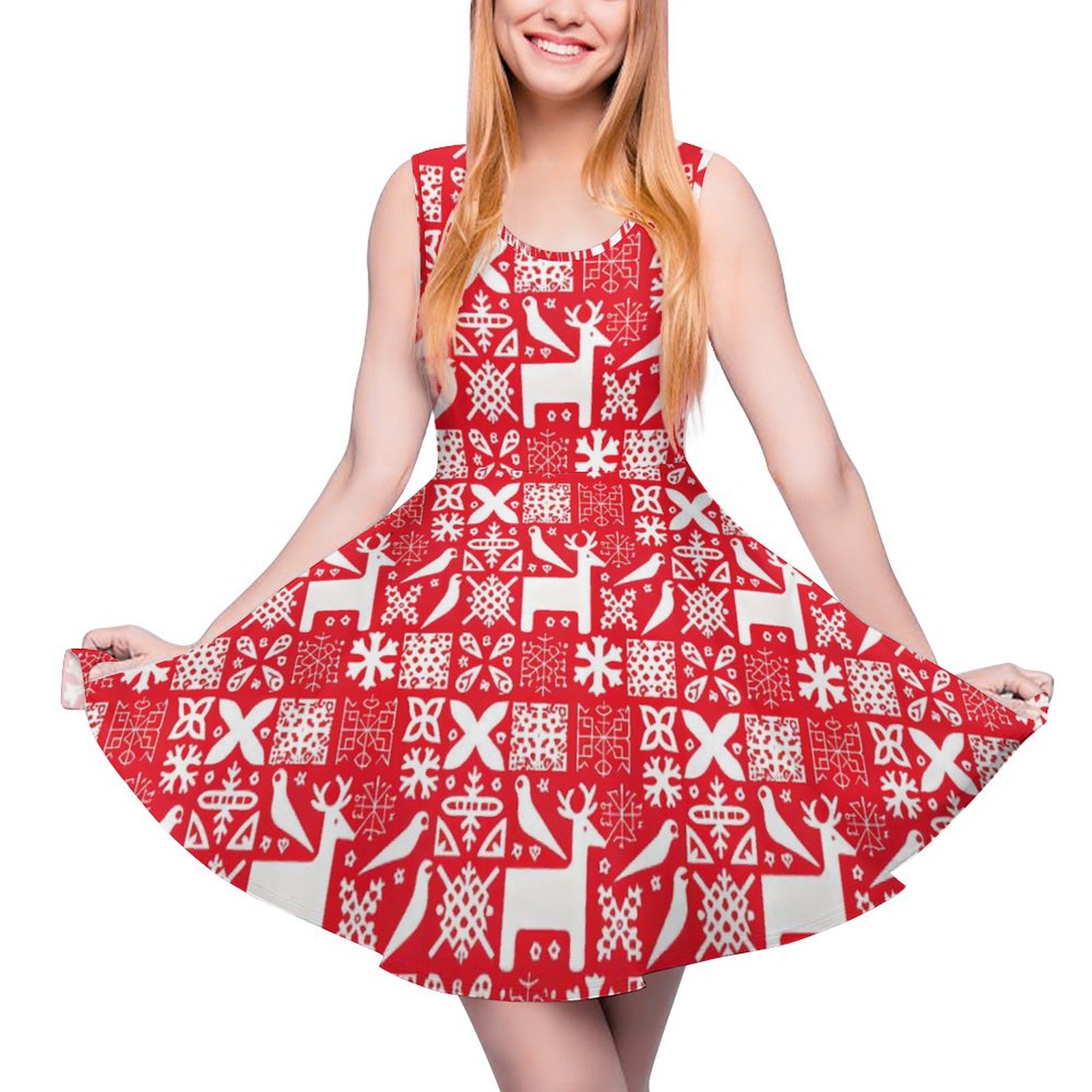 2024 Skate Dress Nordic Christmas Dress Vintage Print Casual Dresses 