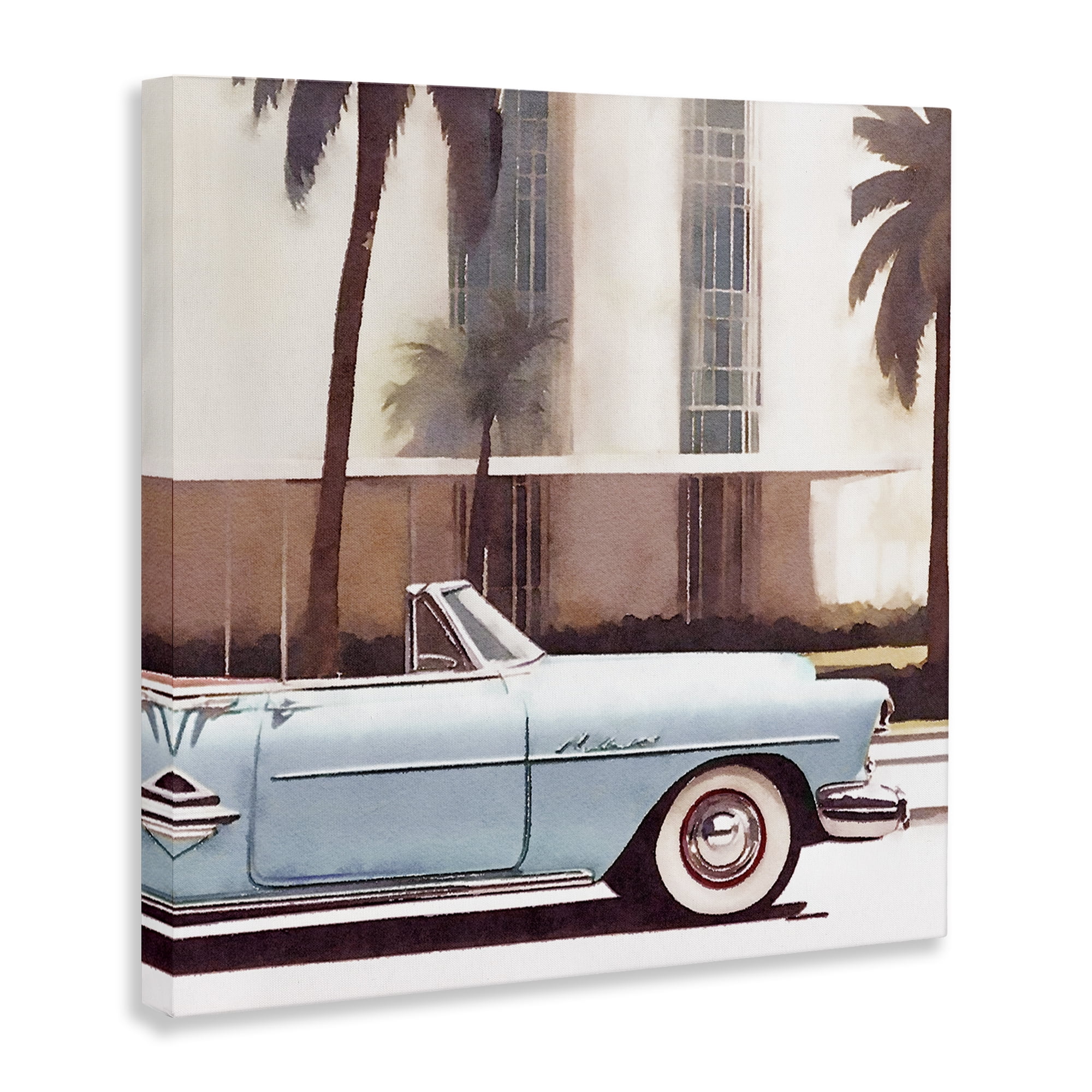 Stupell Industries Tropical Scene Classic Car Transportation Painting Wrapped Canvas Art Print Wall Art, 36 x 36