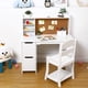 thumbnail image 2 of Escritorio y silla de estudio de madera blanca para niños, mesa de aprendizaje con estantería, tablero de anuncios y armarios, para niños y niñas de 3 a 8 años, 2 of 9