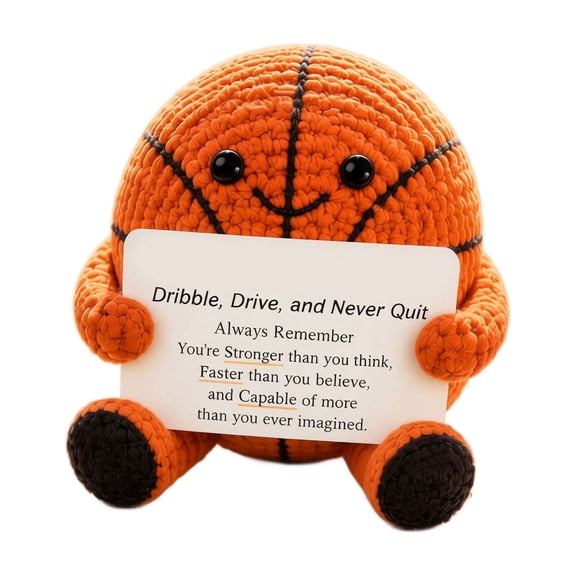 Crocheted Sports Ball 2.5 Inch Cute Desk Decor Positive Affirmation Card Handmade Sports Decor for Athletes Basketball Themed Shelf Sitter Plush, 1 Pack