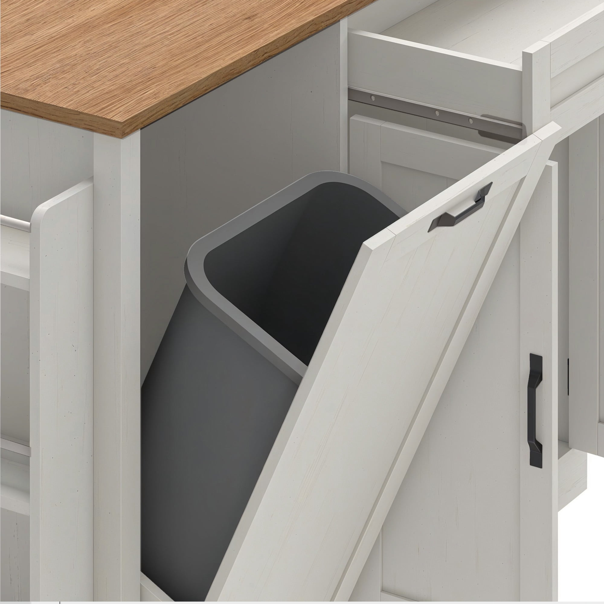 Uforic Kitchen Island Table with Drop Leaf & Wheels, Kitchen Island Cart with Trash Storage, White