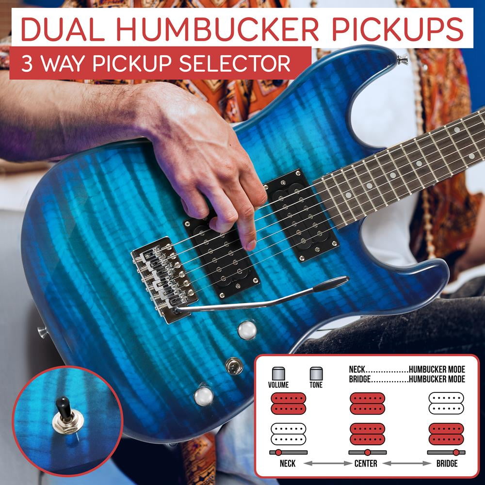 Pyle Beginner Electric Guitar Kit with Amp - Starter Kit Full Size 39" Instrument Package with Humbucker Pickups and Rock Amplifier Starter Set Bundle for Kids All Ages, Youth and Adults