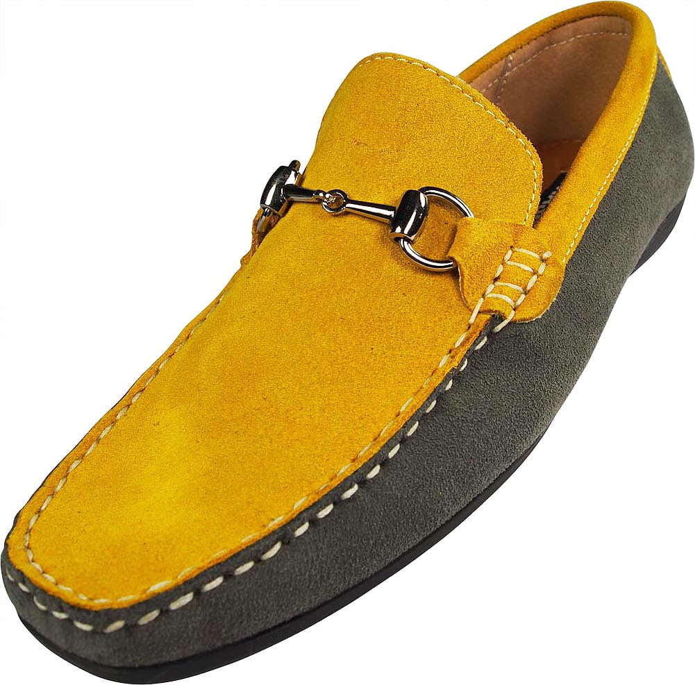 Masimo Mens Leather Driving Shoes Adult Male Slip on Loafers Yellow 8