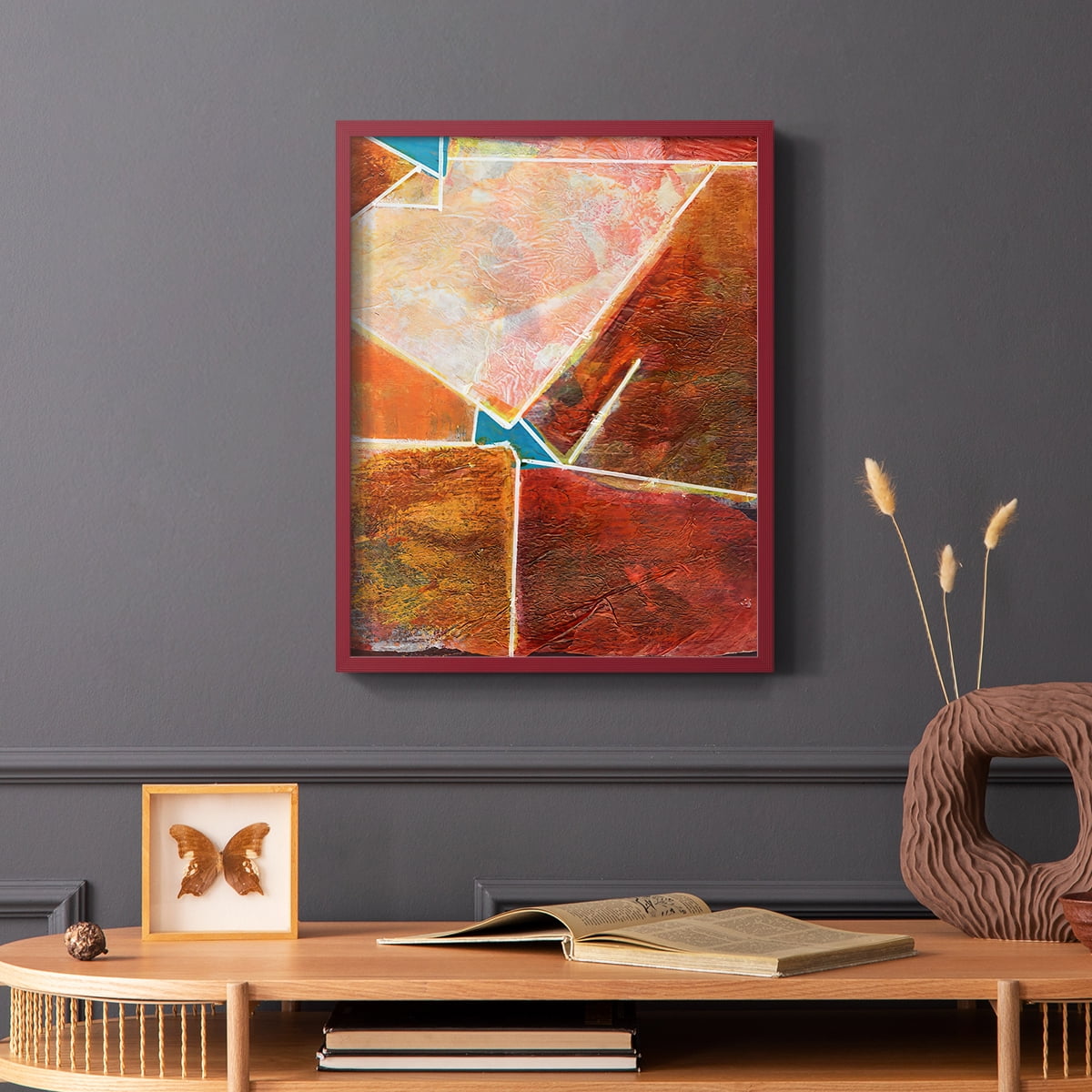 Primary Connection VIII Framed Print in Red Solid Wood Framed Print No Nail Hanging
