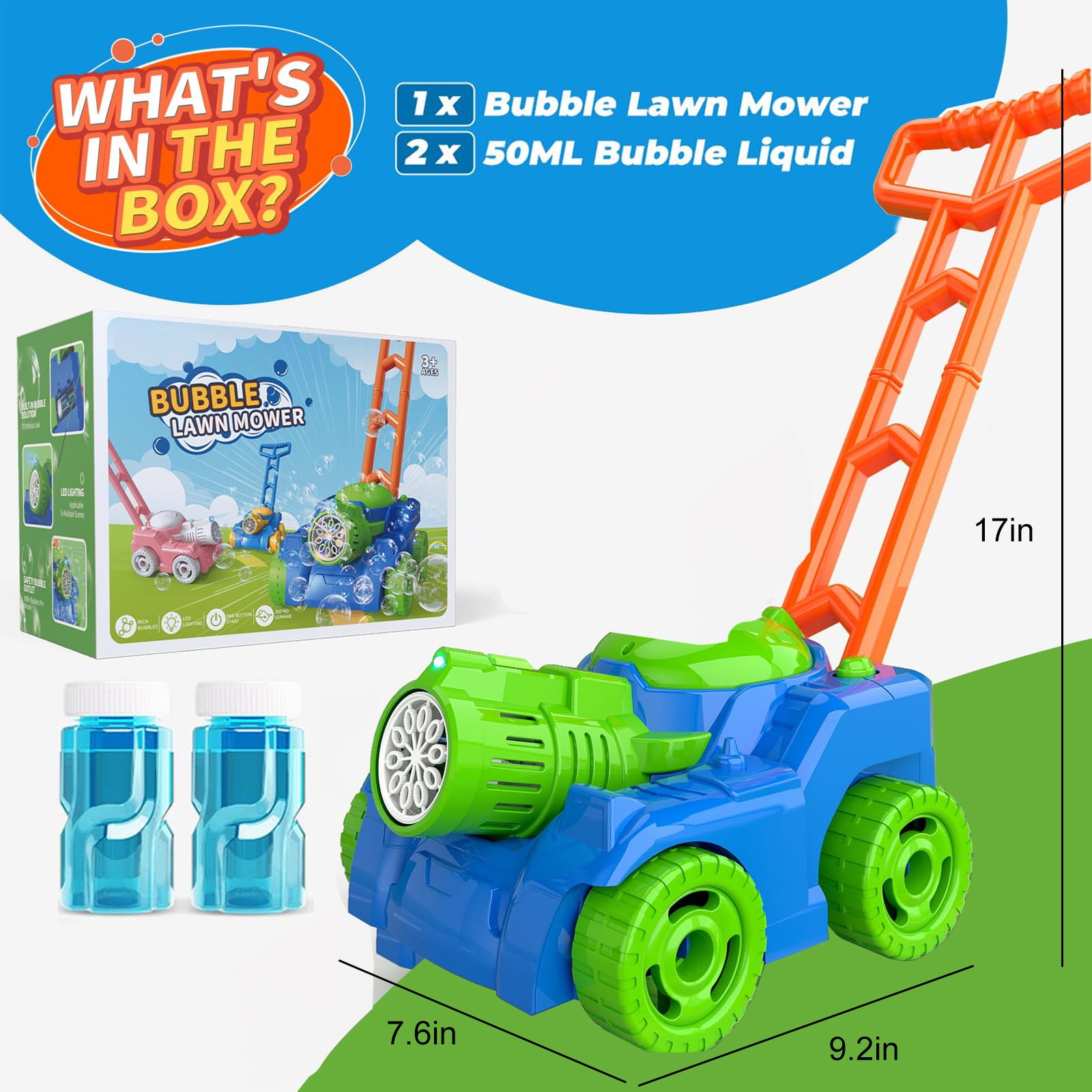 JUGAAD LIFE Bubble Machine Bubble Lawn Mower for Kids Toddlers Automatic Push Toys Summer Outdoor Toys Bubble Maker for Boys Girls 3-6 Years（Green）