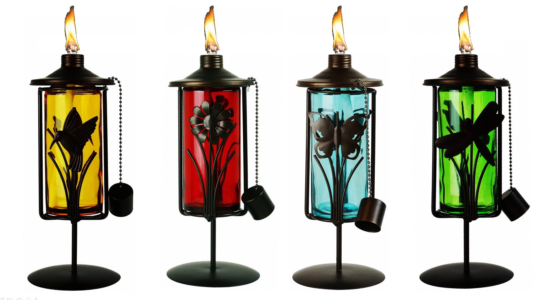 4 Pack 11 in. Assorted Color Table Top Torch with Nature Accent Metal