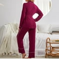 thumbnail image 4 of Miqool Women's Pajamas Sets Long Sleeve Sleepwear 2 Piece PJs Lounge Sets Belted Top and Pants Loungewear Soft Nightwear, 4 of 4