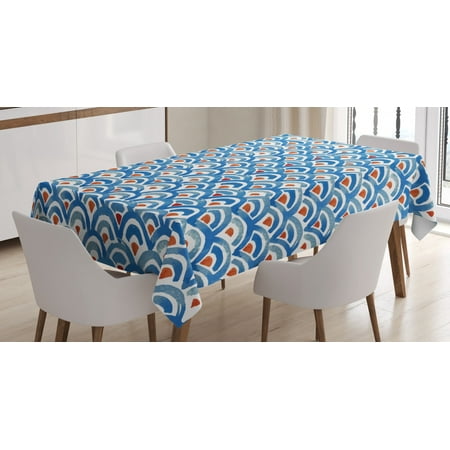 

Japanese Tablecloth Watercolor Style Fish Skin Scales Pattern with Artistic Brushstrokes Rectangular Table Cover for Dining Room Kitchen 52 X 70 Inches Slate Blue Rust and Ruby by Ambesonne