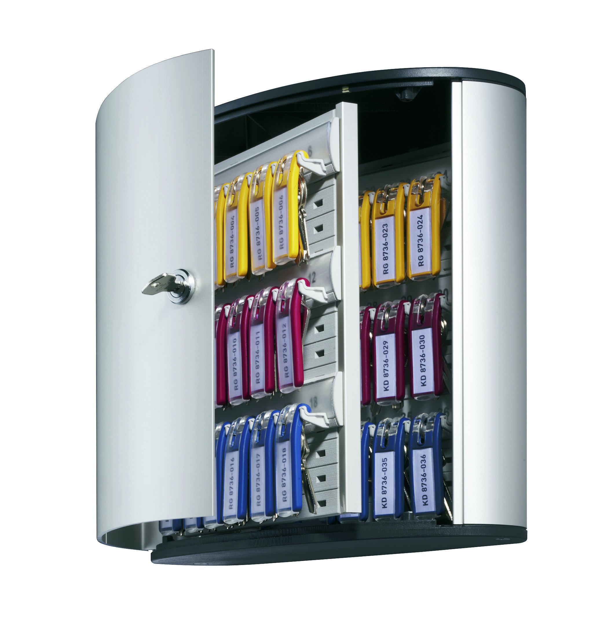 Durable Key Safe Box 36 - Wall Mounted Lockable Key Holder Cabinet Holds 36 Key Clip Keys with Secure Key Lock - Aluminum Silver Key Safe Including 6 Key Clip Tags CA3