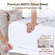 California Design Den Cal King Fitted Sheet Only, Soft 400 Thread Count 100% Cotton Sateen, Deep Pocket, All-Around Elastic, Side Indicators - Bright White