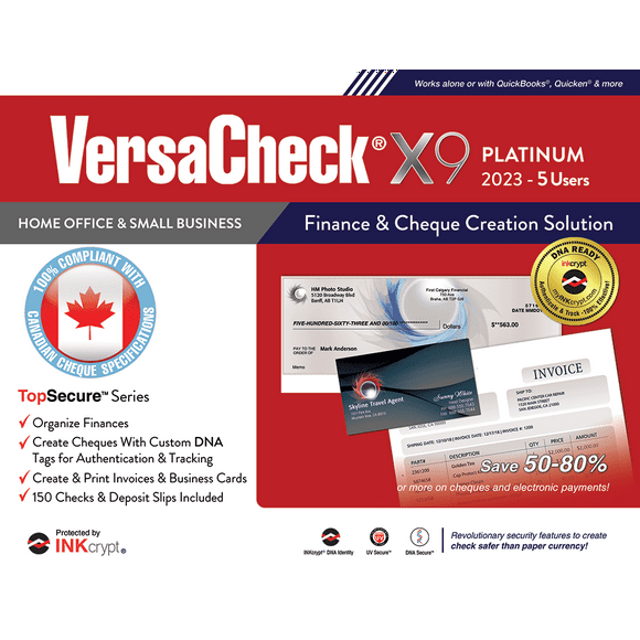 VersaCheck X9 Platinum 2023 – Logiciel de Création de Chèques et de Financement pour le CANADA (Boîte au Détail)