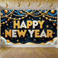 thumbnail image 5 of Gold Silver Theme Happy New Year Banner Star Pattern New Year Display Beaded Garland 3D Letter Design Festive Backdrop for New Year Party Holiday Celebration Indoor Decoration, 5 of 9