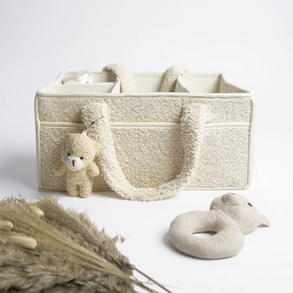 Cozy Plush Organizer with Bear Diaper Stackers & Caddies Newborn Baby Items Diaper Bags Organizer Cream
