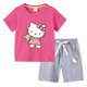 thumbnail image 3 of Camiseta con estampado de dibujos animados de verano de Hello Kitty + Pantalones casuales traje de dos piezas de manga corta de algodón para niños y niñas pueden usar, 3 of 5