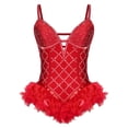 thumbnail image 5 of Aislor Women Rhinestones Feather Dacne Leotard Sleeveless Ballet Unitard Cocktail Party Dress Stage Wear Red S, 5 of 7