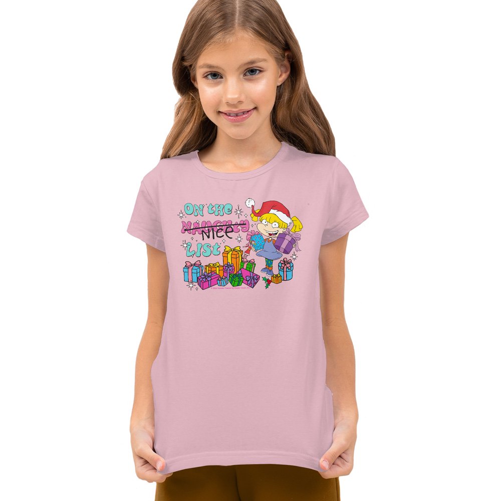Rugrats Christmas Angelica On Santa's Naughty List Kids T Shirt for Youth Boys and Girls, Pink, Large