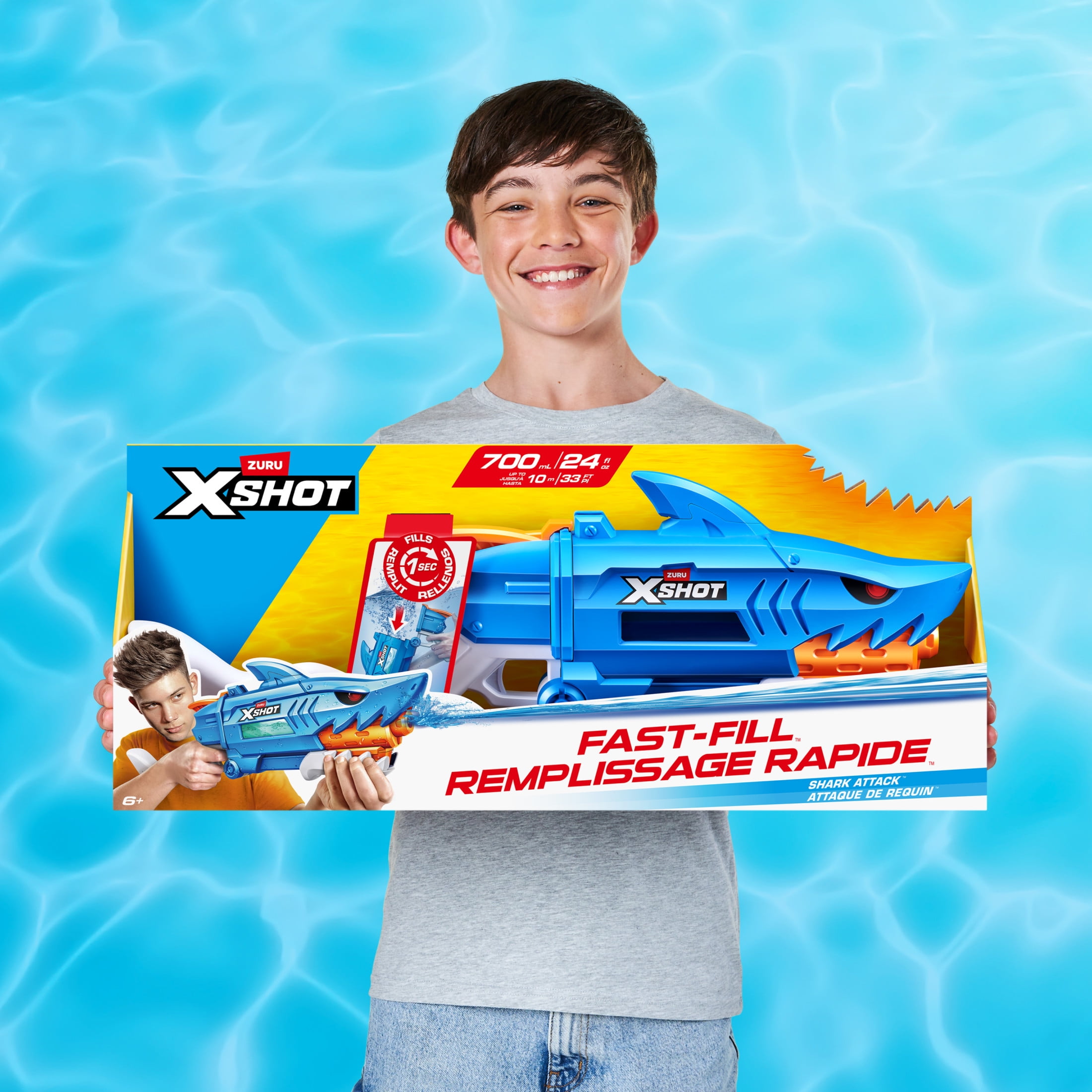 XSHOT Water Shark Attack (33ft Range & 750ml Tank) Fast Fill Outdoor Water Blaster by ZURU Ages 6+