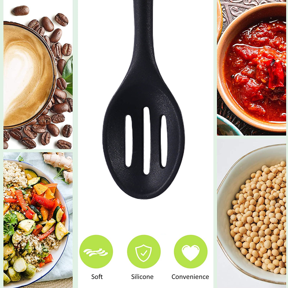 Silicone Cooking Spoon, Nonstick Kitchen Spoons for Cooking, Slotted and  Solid Serving Spoon Heat Resistant, Silicone Mixing Spoons Basting Spoon