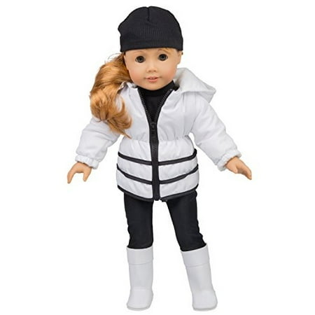 Winter Outfit for American Girl Dolls - 5 pc Clothes Set w Jacket, Shirt, Hat, Boots, and