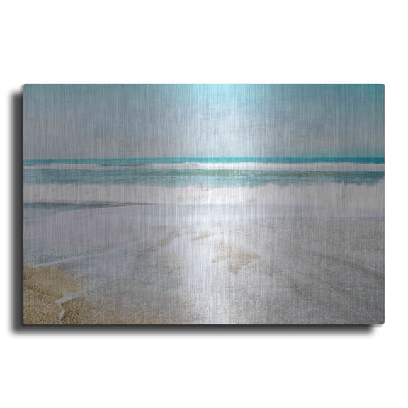 Luxe Metal Art 'Serene Coast Landscape' by Linda Woods, Metal Wall Art, 16"x12"