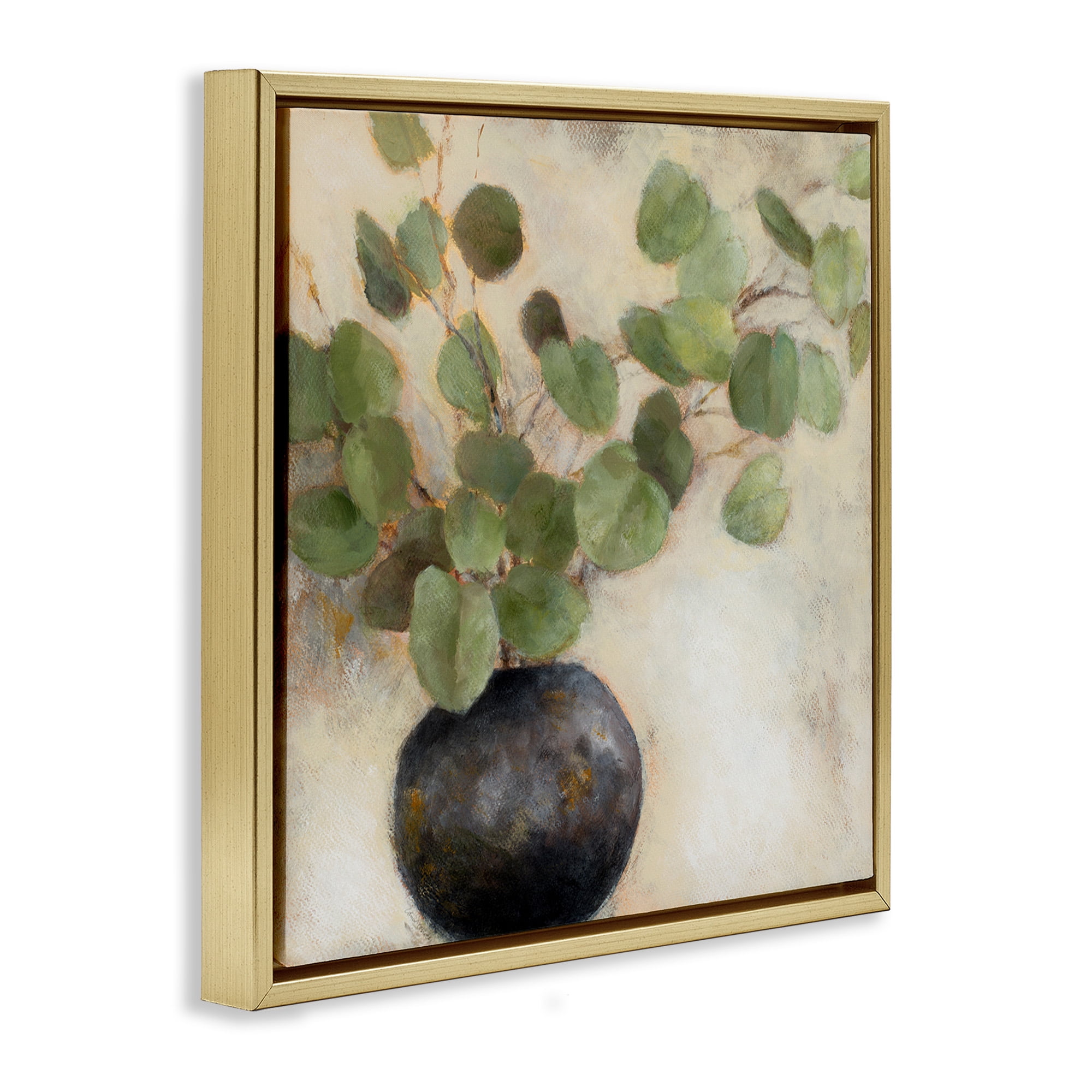 Stupell Industries Green Potted Eucalyptus Leaves Botanical & Floral Painting Gold Floater Framed Canvas Art Print Wall Art, 25 x 25