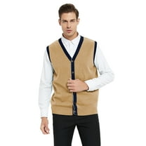 Toptie Men's Sweater Cardigan Vest Slim Fit Stylish Button Down Knitted-Beige-S