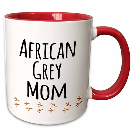 Exotic Birds Pets 3dRose African Grey Parrot Mom - bird lover exotic pet owner - for her - text with bird footprints - Two Tone Red Mug, 15-ounce ()
